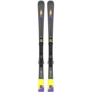 Salomon Damen All-Mountain Ski E - Schwarz/Säuregrün/Dunkelviolett