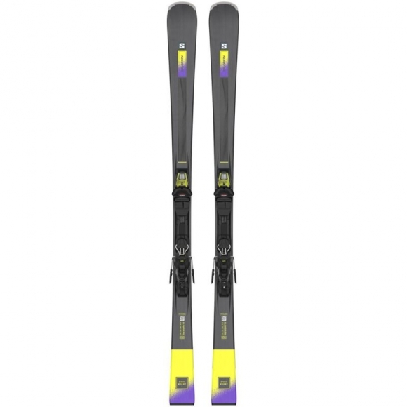Salomon Damen All-Mountain Ski E - Schwarz/Säuregrün/Dunkelviolett