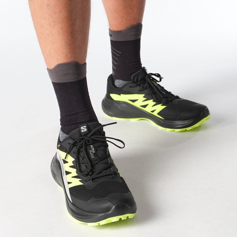 Salomon Herren Trailrunningschuhe SHOES ALPHAGLIDE GTX - Schwarz/Legierung/Scharfes Grün