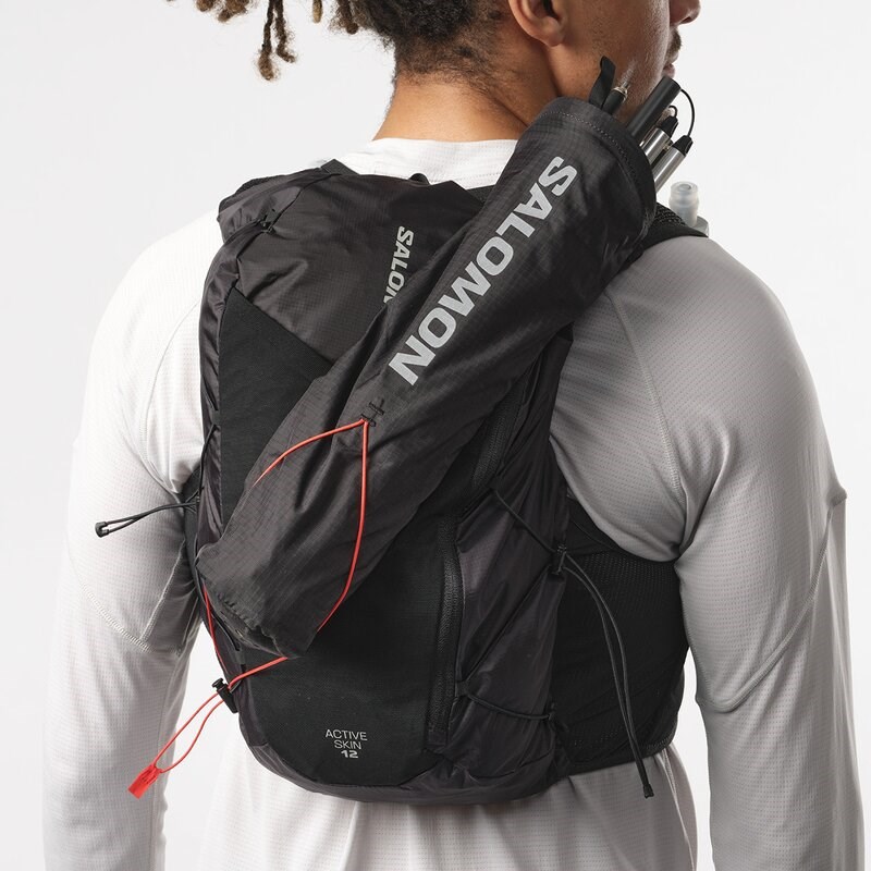 Salomon Rucksack ACTIVE SKIN 12 SET - SCHWARZ/METALL