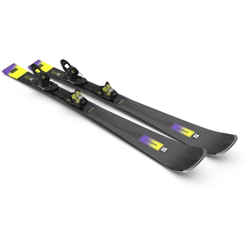Salomon Damen All-Mountain Ski E - Schwarz/Säuregrün/Dunkelviolett