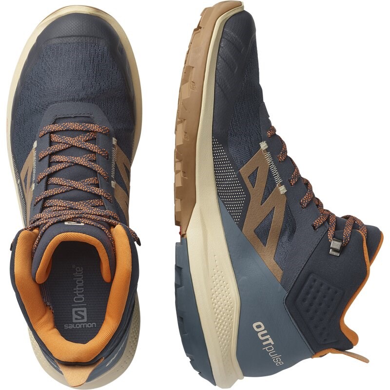 Salomon Herren Multifunktionsstiefel SHOES OUTpulse Mid GTX - Ebenholz/Gebleichter Sand/Leuchtendes Orange