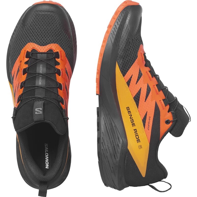 Salomon Herren Trailrunningschuhe SHOES SENSE RIDE 5 GTX - Schwarz/Scharlachroter Ibis/Kurkuma