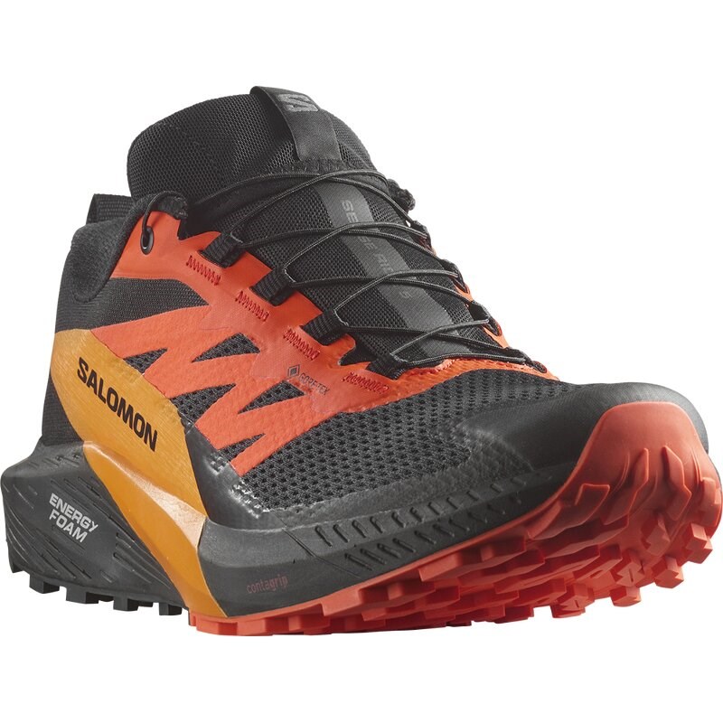 Salomon Herren Trailrunningschuhe SHOES SENSE RIDE 5 GTX - Schwarz/Scharlachroter Ibis/Kurkuma