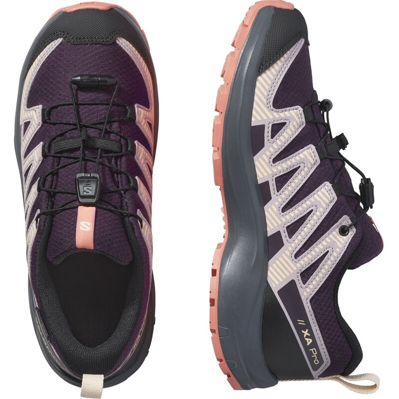 Salomon Kinder Trekkinghalbschuhe SHOES XA PRO V8 WP J - Pflaumenkätzchen/Turbulenz/Fusionskoralle