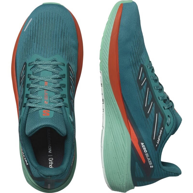 Salomon Herren Laufschuhe SHOES AERO BLAZE 2 - Tiefer See/Kirschtomate/Elektrisches Grün