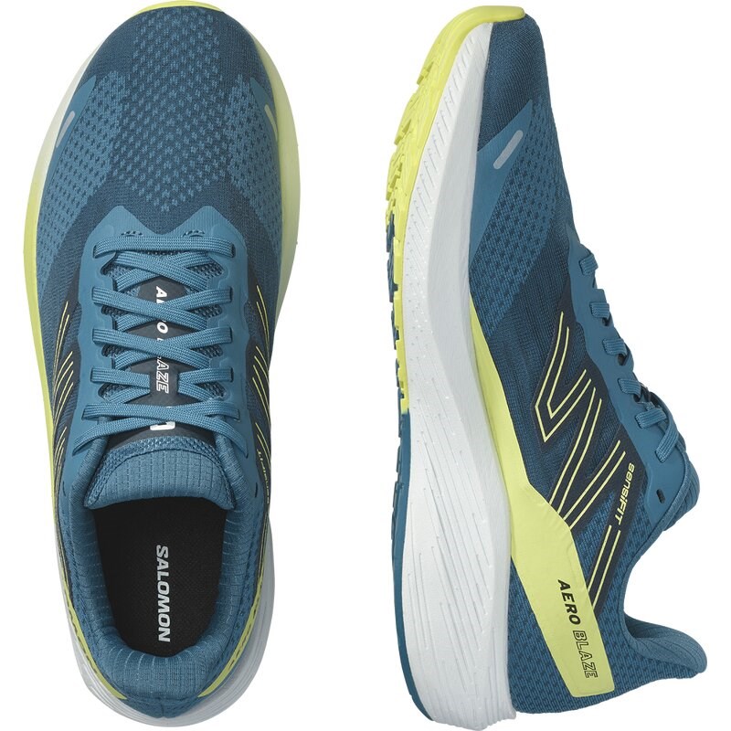 Salomon Herren Laufschuhe SHOES AERO BLAZE WIDE Blue - Blaue Asche/Sonnenlimette/Dunkelsaphir