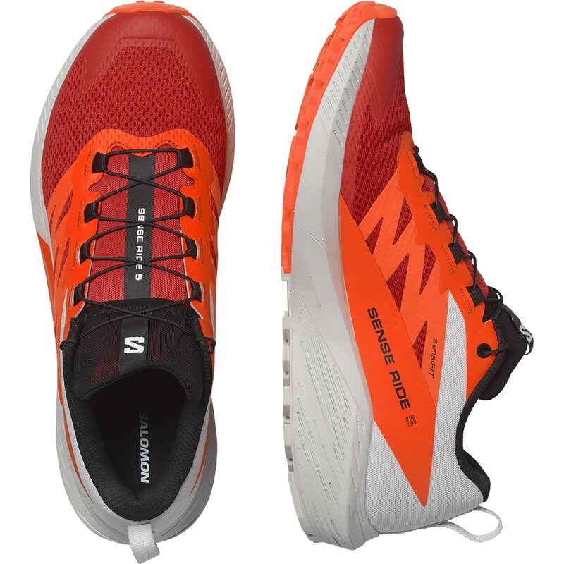 Salomon Herren Trailrunningschuhe SHOES SENSE RIDE 5 - Mondfelsen/Schockorange/Feuriges Rot