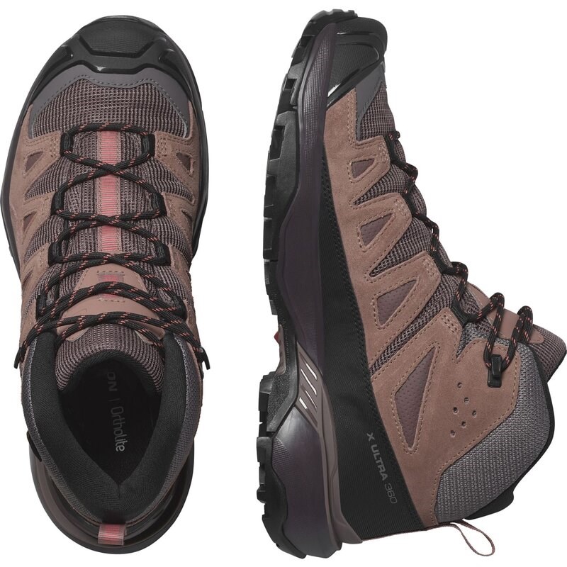 Salomon Damen Multifunktionsstiefel SHOES X ULTRA 360 LTR MID GTX W - Pfefferkorn/Cognac/Heiße Koralle