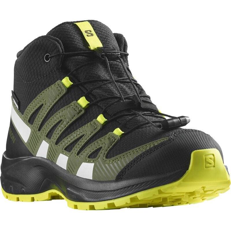 Salomon Kinder Trekkingstiefel SHOES XA PRO V8 MID CSWP J - Schwarz/Tiefes Flechtengrün/Sicherheitsgelb