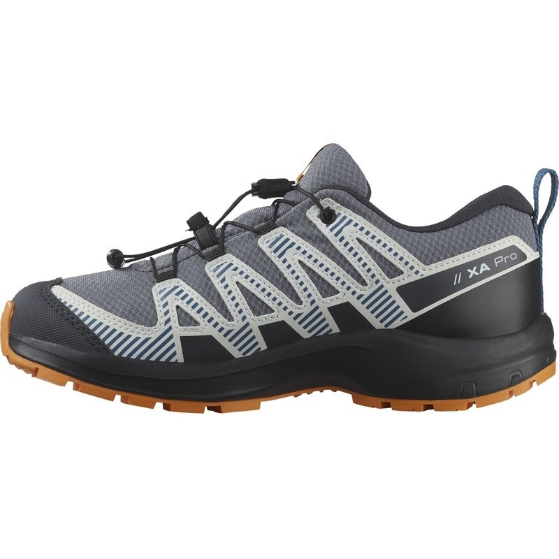 Salomon Kinder Trekkinghalbschuhe SHOES XA PRO V8 WP J - Grisaille/Dunkelblau/Kurkuma